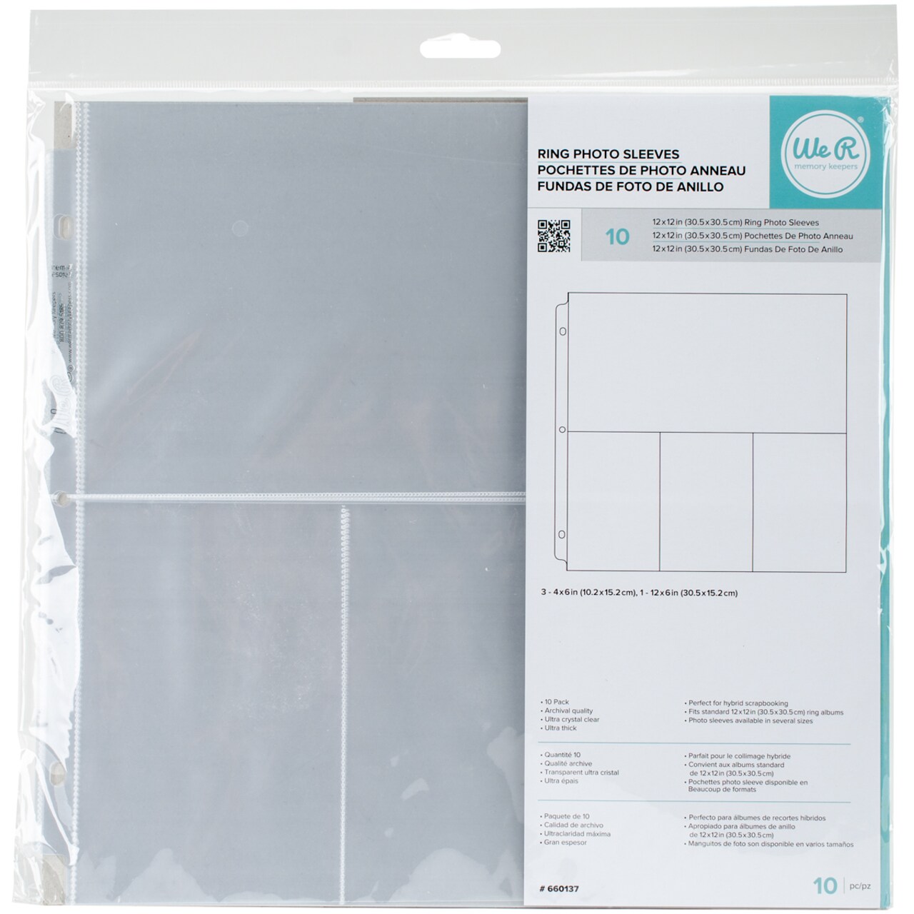 We R Ring Photo Sleeves 12"X12" 10/Pkg-(3) 6"X4" & (1) 6"X12" Pockets